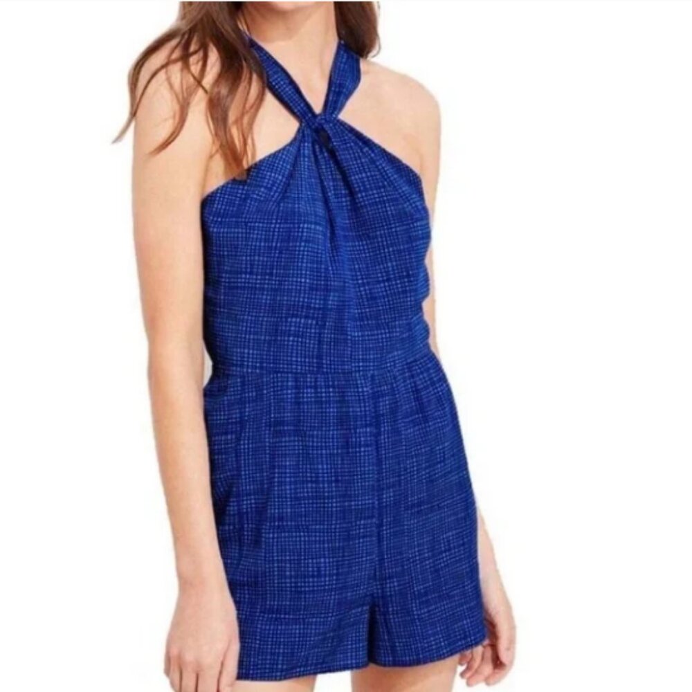 NWT Vineyard Vines Tidal Blue Basketweave Halter Romper Jumpsuit Size 10